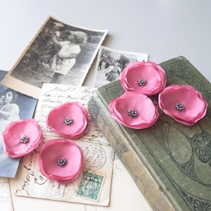 Organzabloemapplicaties 6 stuks Geraniumroze Kralenversieringen Scrapbooking Gemengde techniek Journaling