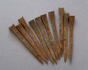 Horseshoe nails Rusted Forged nails Set of 10 Rustic decor Industrial decor Ritual spell supply