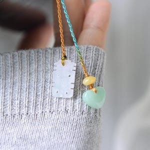 Natural Type A Burma Jadeite Jade Heart and Double Happiness Mobile Phone charm /Traditional Chinese Art/Ready to ship/style3260