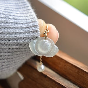 Natural Type A Burma Jadeite Jade Lotus Flower 14K Gold Filled Very Small size pendant - Chain Not Included!!/Ready to ship/style2871