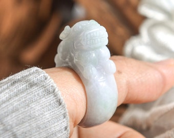 Natural Type A Burma Jadeite Pixiu Ring (US size 9 1/4) #S461