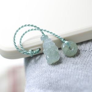 Natural Type A Burma Jadeite Jade Pixiu and Dragon Mobile Phone charm /Traditional Chinese Art/Ready to ship/style3275
