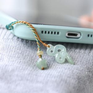 Natural Type A Burma Jadeite Jade Snake and Star Mobile Phone charm/Traditional Chinese Art/Ready to ship/style3258