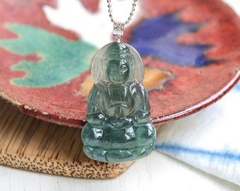 Natural Type A Guatemala Jadeite Jade Guanyin G18K White Gold Bail pendant -Chain Not Included!!- Ready to ship/style2865