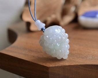 CLEARANCE SALE! Natural Type A Jadeite Jade Grape pendant adjustable necklace. Traditional Chinese art/Ready to ship/style1687