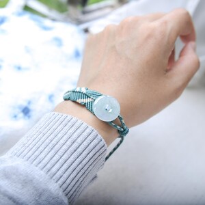 Natural Type A Burma Jadeite Jade Bead Feather shape knotted bracelet. Traditional Chinese knotting art/style2982