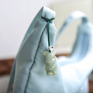 Natural Type A Burma Jadeite Jade Cartoon Bear Hanging Bag charm/Mobile phone charm/Ready to ship/style2928