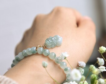 Natural Type A Jadeite Jade beaded Elastic bracelet Traditional Chinese artReady to shipstyle962