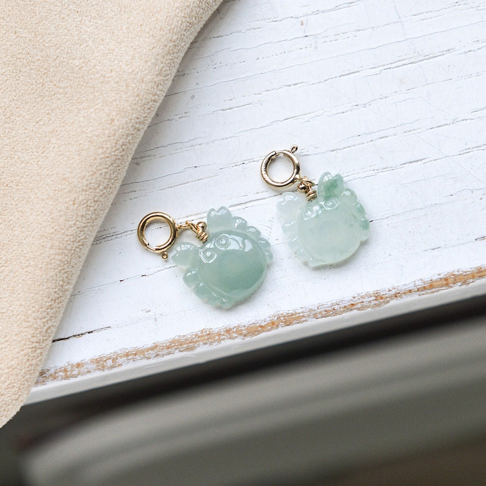Natural Type A Burma Jadeite Jade Crab 14K Gold Filled