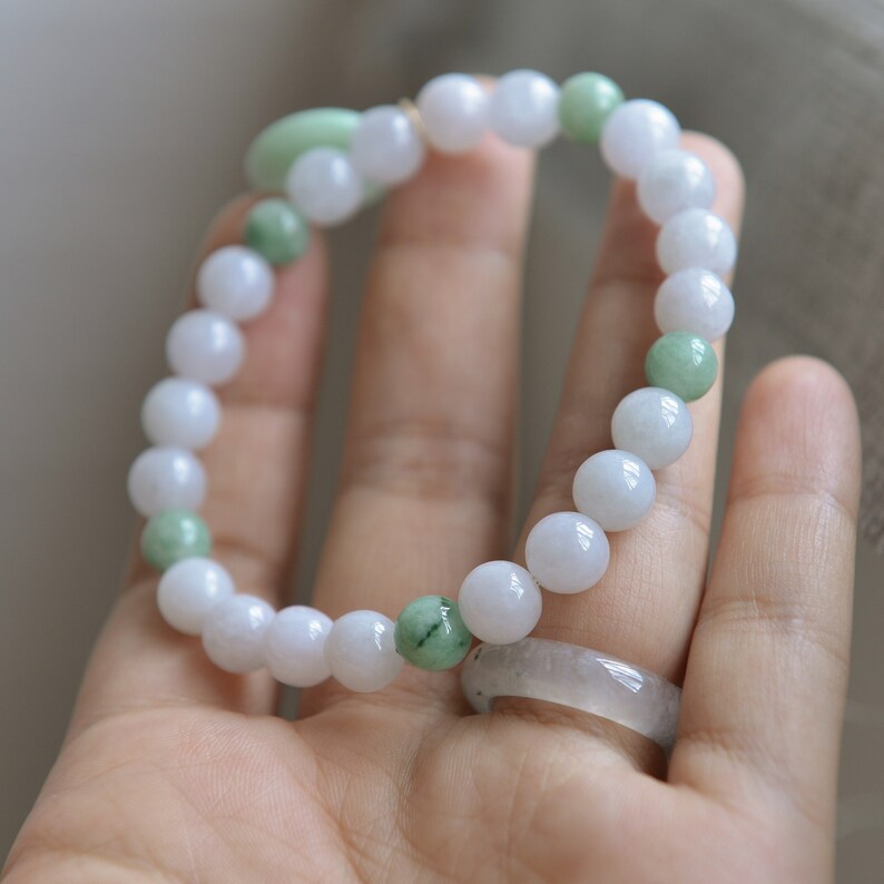 Natural Type A Jadeite Jade beaded Elastic bracelet Traditional Chinese artReady to shipstyle962
