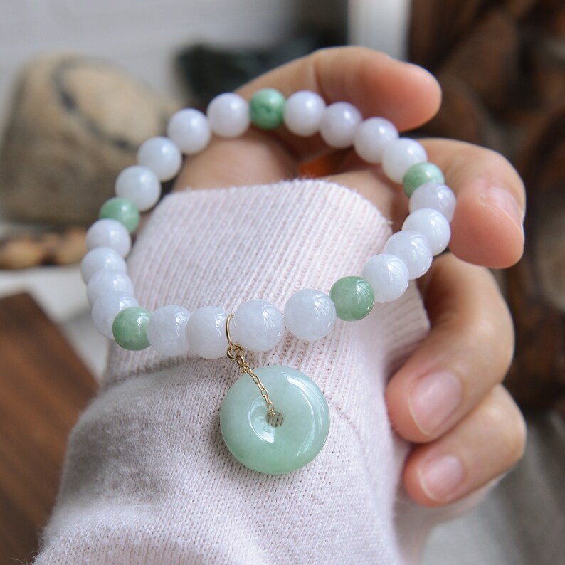Natural Type A Jadeite Jade beaded Elastic bracelet Traditional Chinese artReady to shipstyle962