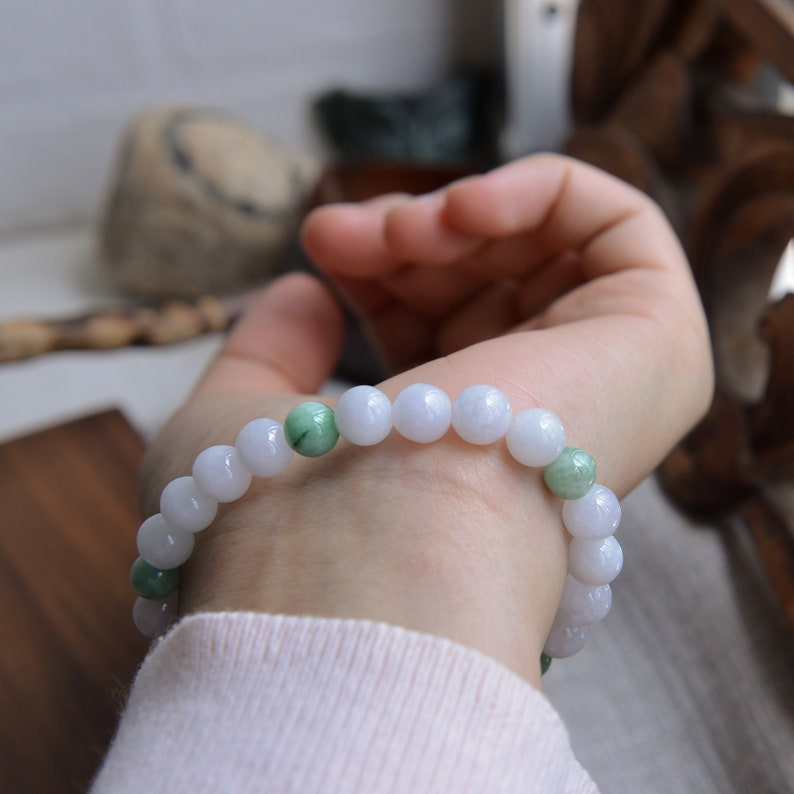 Natural Type A Jadeite Jade beaded Elastic bracelet Traditional Chinese artReady to shipstyle962