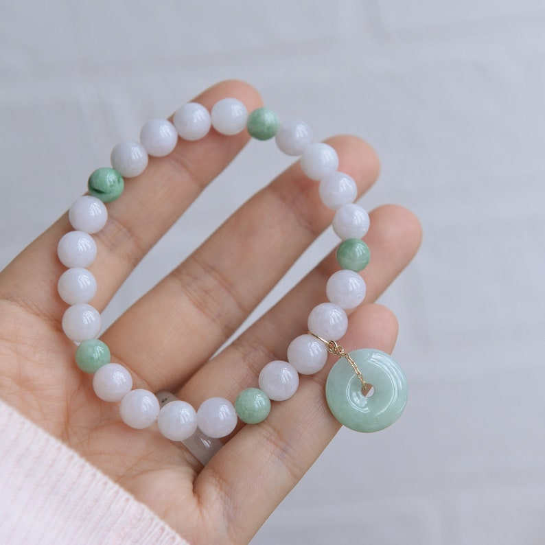 Natural Type A Jadeite Jade beaded Elastic bracelet Traditional Chinese artReady to shipstyle962