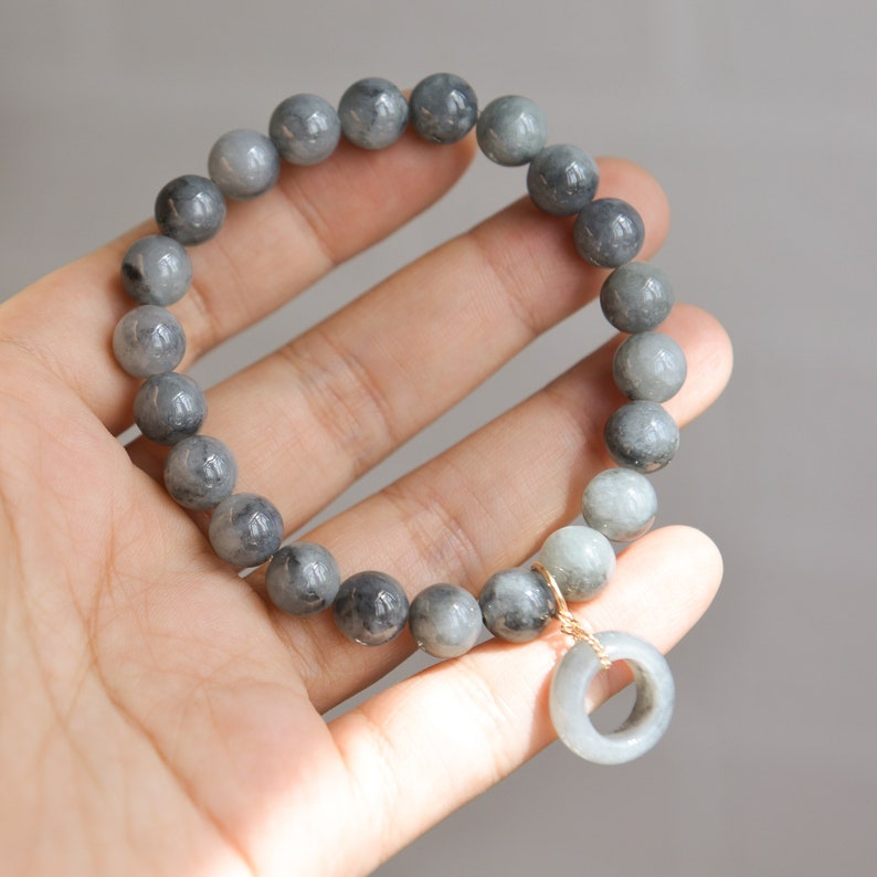 Traditional Chinese artReady to shipstyle1092B Natural Type A Jadeite Jade Black Chicken beaded Elastic bracelet
