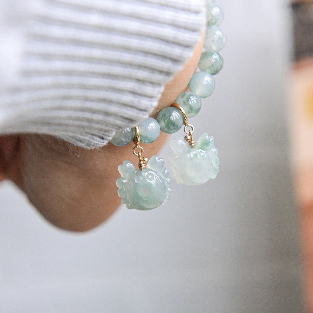 超人気高品質 A Type Natural Burma Filled Gold 14K Crab Jade Jadeite ピアス