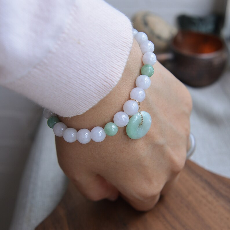 Natural Type A Jadeite Jade beaded Elastic bracelet Traditional Chinese artReady to shipstyle962