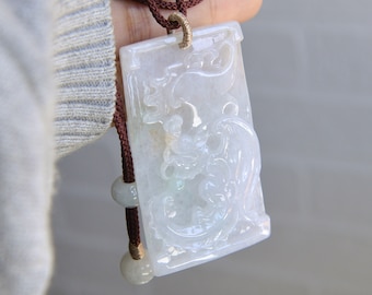 CLEARANCE SALE! Natural Type A Jadeite Jade Flying Dragon pendant adjustable necklace. Traditional Chinese art/Ready to Ship/style534