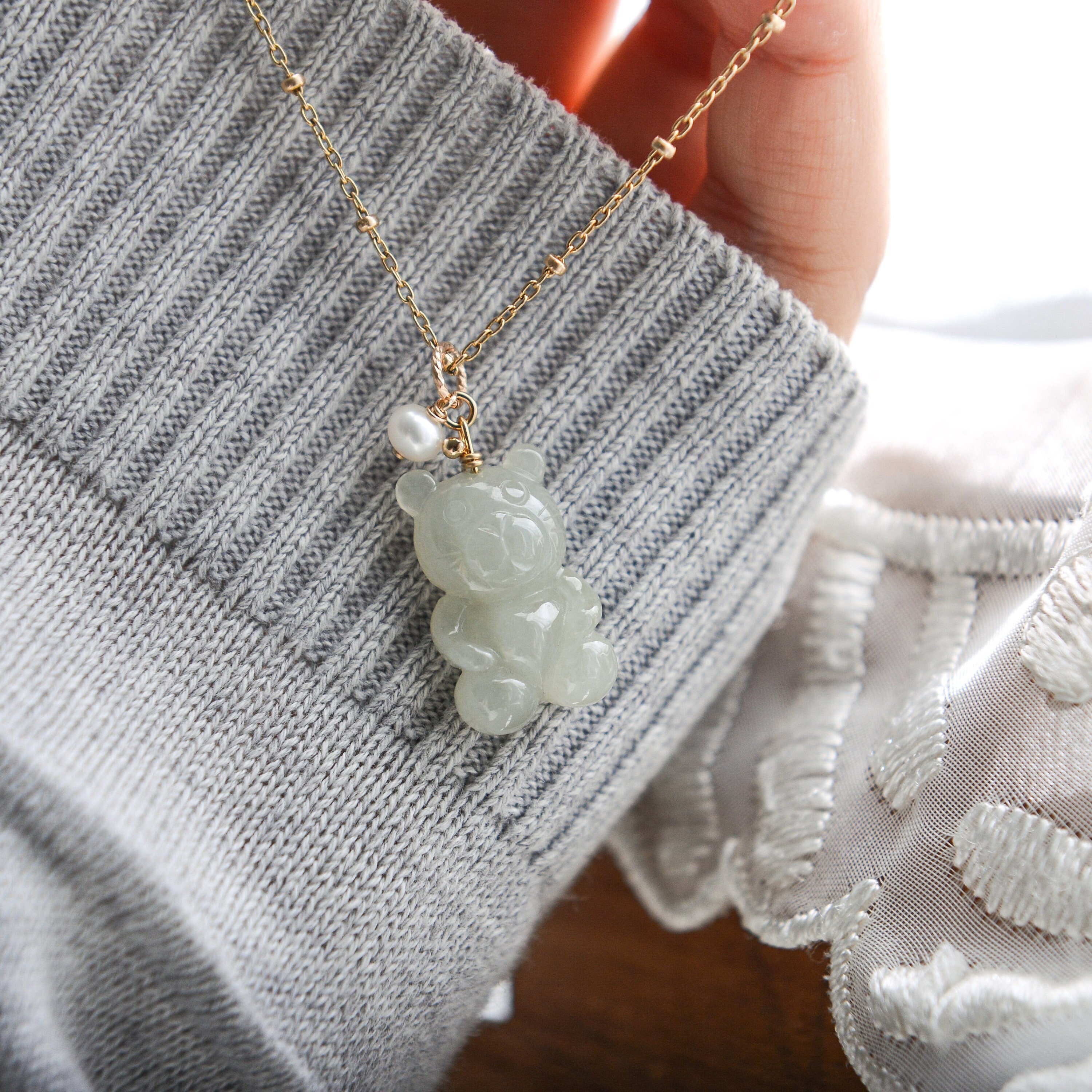 Natural Type A Burma Jadeite Jade Bear 14K Gold Filled pendant - Chain Not Included!! Ready to ship/style2737