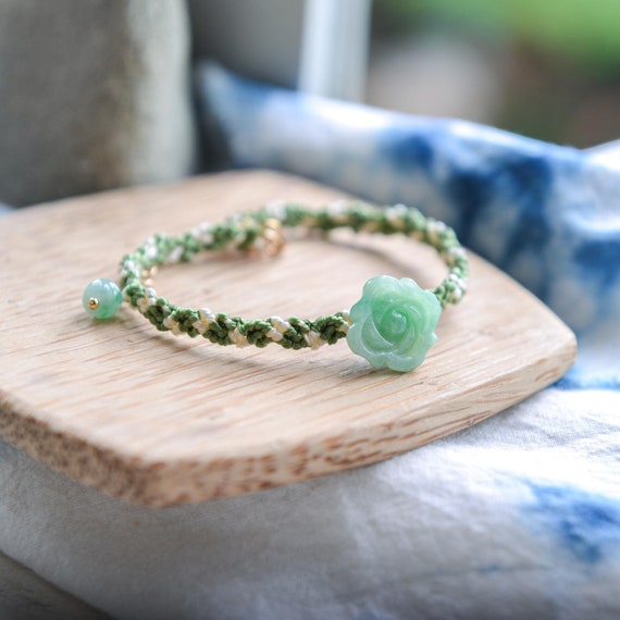Natural Type A Jadeite Jade Flower 14K Gold Filled Knotted Bracelet ready to Ship style2944 Etsy Canada