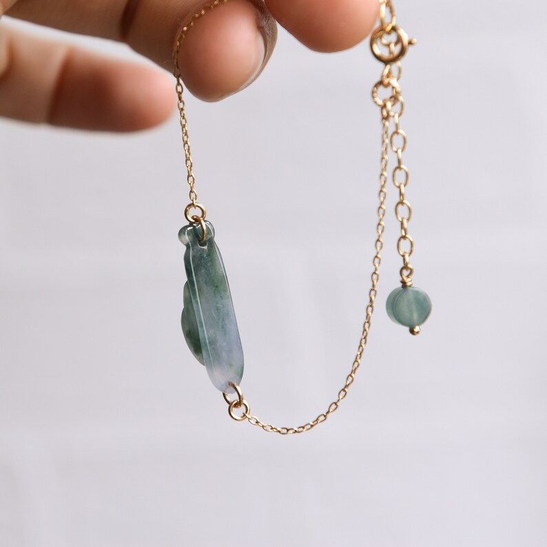 Natural Type A Icy waxy Jadeite Jade Snail 14K Gold Filled thin chain bracelet Ready to shipstyle1243