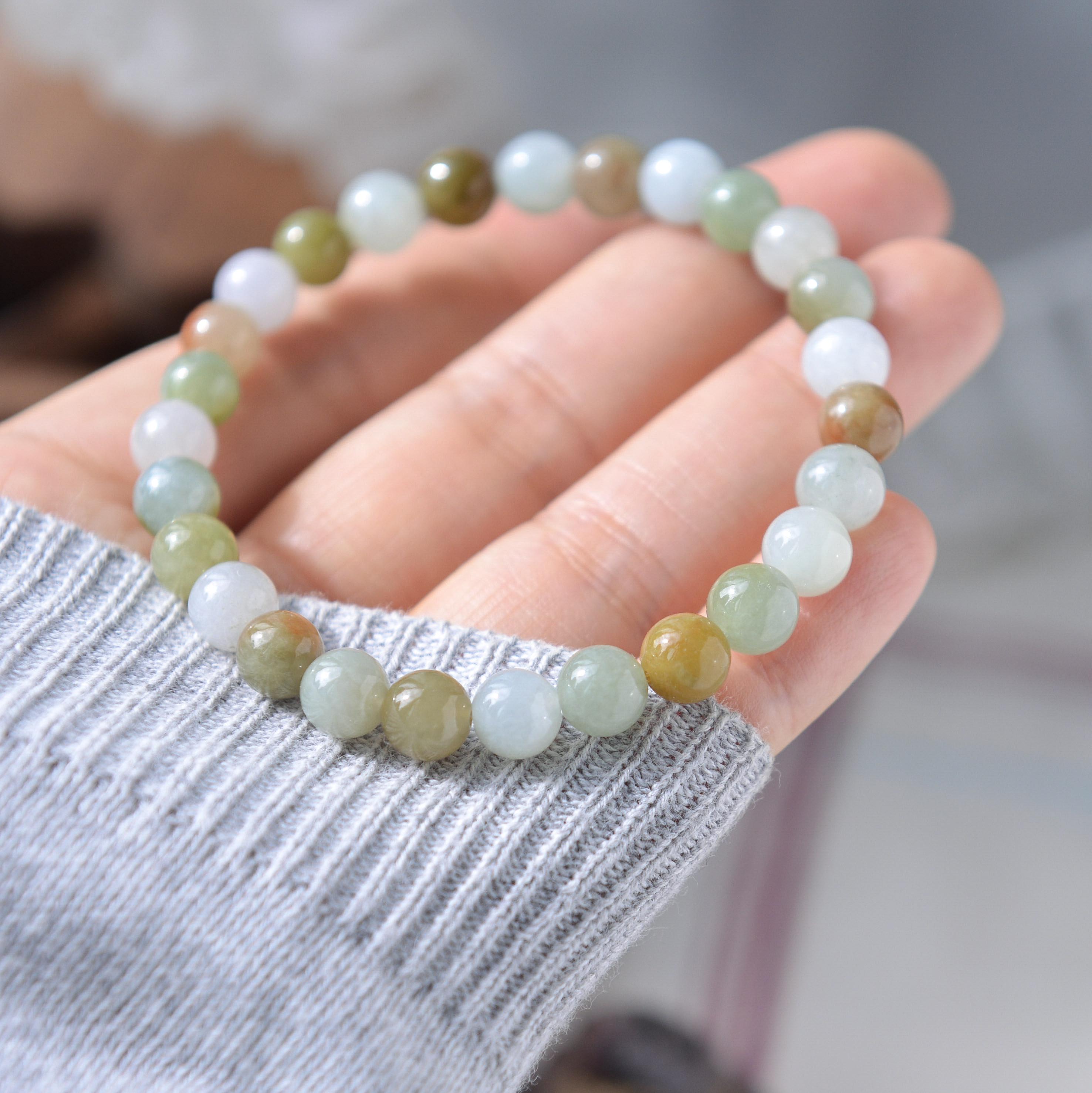 天然タイプAビルマ翡翠ビーズ 伸縮性ブレスレット #3331 - Etsy 日本