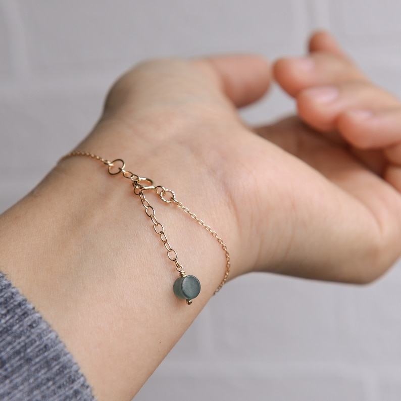 Natural Type A Icy waxy Jadeite Jade Snail 14K Gold Filled thin chain bracelet Ready to shipstyle1243
