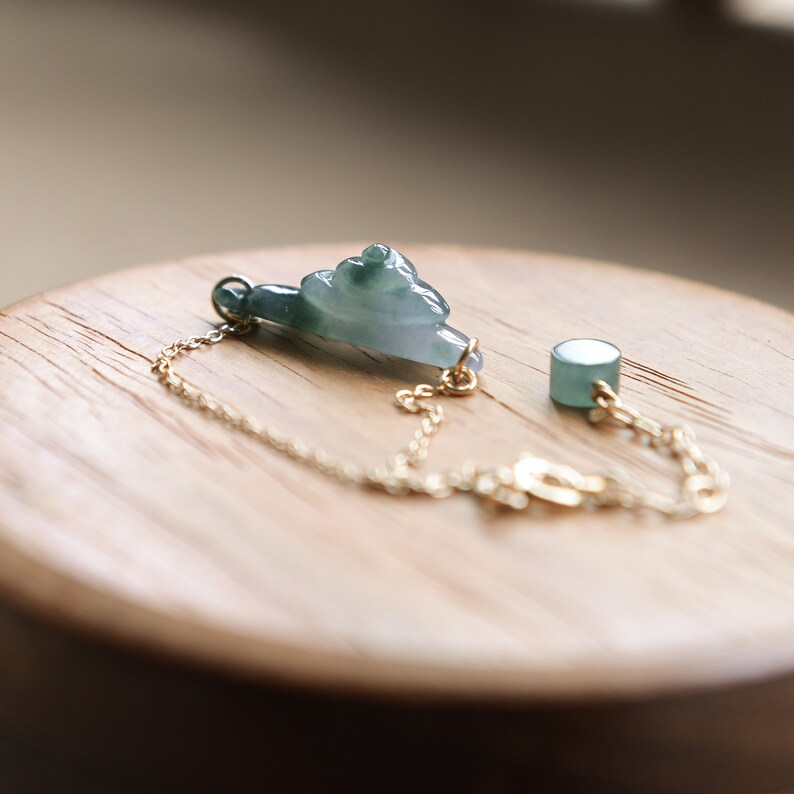 Natural Type A Icy waxy Jadeite Jade Snail 14K Gold Filled thin chain bracelet Ready to shipstyle1243