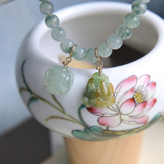 本翡翠ハンドメイド魚蓮花 包み込め