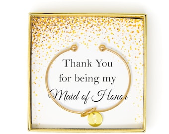 Thank You For Being My Maid of Honor Gift Box, Maid of Honor Thank You Gift, Wedding Thank You Maid of Honor, Tie The Knot Bracelet Gold