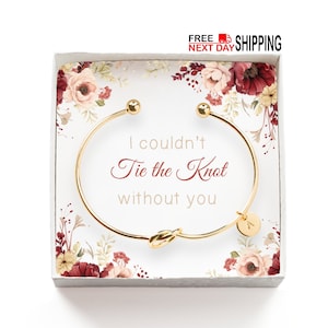 Joias de casamento personalizadas - pulseira de dama de honra "Amarre o nó" com cartão "Não consegui amarrar o nó sem você" em flores vermelhas e rosa