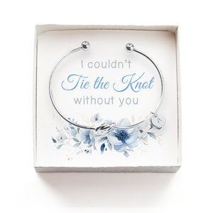 Bridesmaid Bracelet, Bridesmaid Gifts for Bridesmaid Proposal Box, Wedding Party Favors, Personalized Tie the Knot Bangle, Something Blue