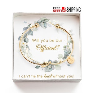 Bracelet d'officiant avec carte de proposition « Serez-vous notre officiant », bijoux de manchette monogramme initial personnalisé, idées de cadeau d'officiant de mariage
