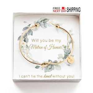 Bracciale Damigella d'onore, Vuoi essere la mia proposta di Damigella d'onore, Bracciale in oro con monogramma iniziale personalizzato, Regali Damigella d'onore