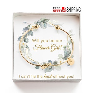 Blumenmädchen Armband mit Will you be unsere Blumenmädchen Vorschlag Karte, personalisierte Anfangsmonogramm Manschette Armbänder, Blumenmädchen Geschenkideen