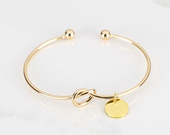 Gold Tie The Knot Bracelets for Women, Personalized Initial Charm Bracelet, Friendship Bracelet, Gift For Mom, Mother In Law Gift, Love Knot