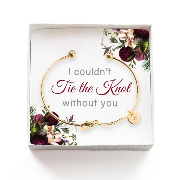 Bridesmaid Proposal Gift, Personalized Bridesmaid Gift Box, Tie the Knot Bracelet, Junior Bridesmaid Initial Bangle, Flower Girl Bridal Gift