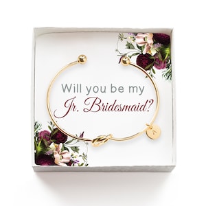 Will you be my Junior Bridesmaid Gift, Personalized Jr Bridesmaid Proposal Gift, Tie the Knot Initial Bracelet, Wedding Party Gift Box