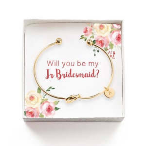 Will you be my Junior Bridesmaid Gift, Personalized Jr Bridesmaid Proposal Gift, Tie the Knot Initial Bracelet, Wedding Party Gift Box image 1