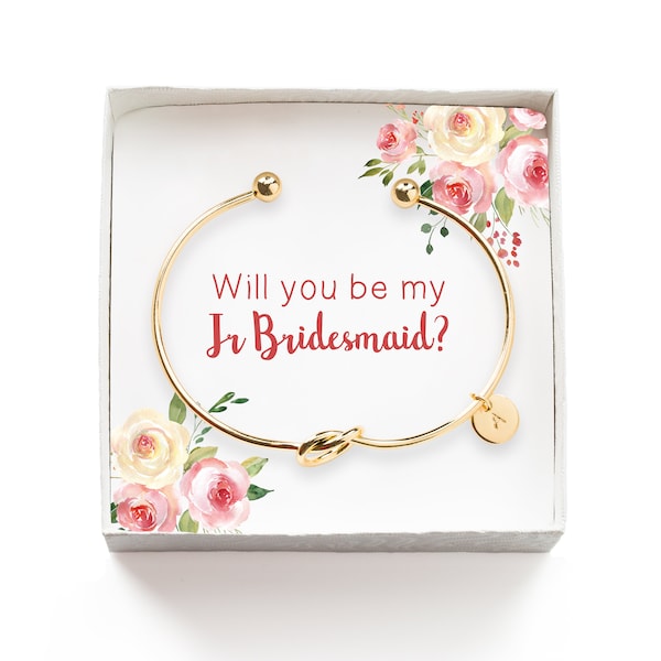Will you be my Junior Bridesmaid Gift, Personalized Jr Bridesmaid Proposal Gift, Tie the Knot Initial Bracelet, Wedding Party Gift Box