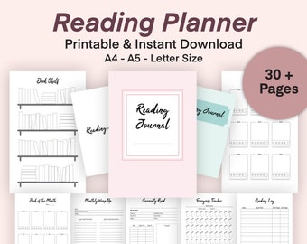 Reading Journal Printable Reading Planner Printable Reading Log, Bookshelf Printable, Book Tracker, Books to Read Book Lover Planner