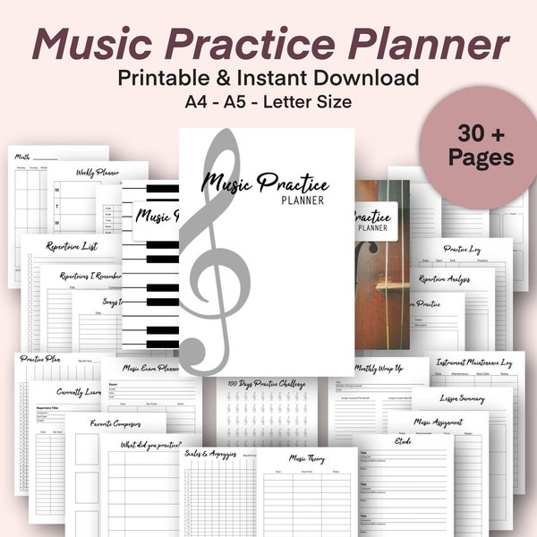 Music Practice Planner Printable Musician Journal Piano Planner Violin Guitar Cello Practice Journal Music Assignment Repertoire Analysis