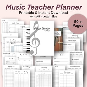 Music Teacher Planner Printable Musician Journal Piano Violin Guitar Cello Teacher Journal | Music Assignment | Music Lesson Planner