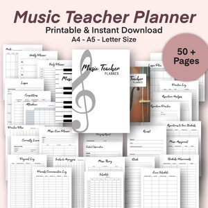 Music Teacher Planner Printable Musician Journal Piano Violin Guitar Cello Teacher Journal | Music Assignment | Music Lesson Planner