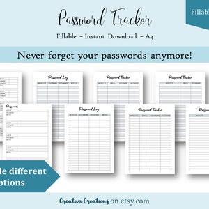 Password Tracker Fillable PDF Password Log Fillable Password - Etsy
