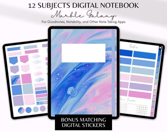 Marble Galaxy Digital Notebook: 12-Subject Hyperlinked Planner (Digital Stickers)