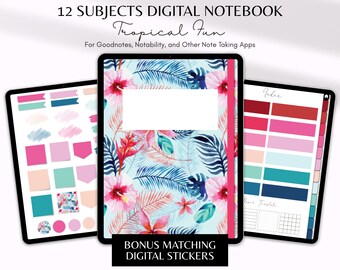 Tropical Digital Notebook: 12-Subject Planner with Stickers (Digital Download)