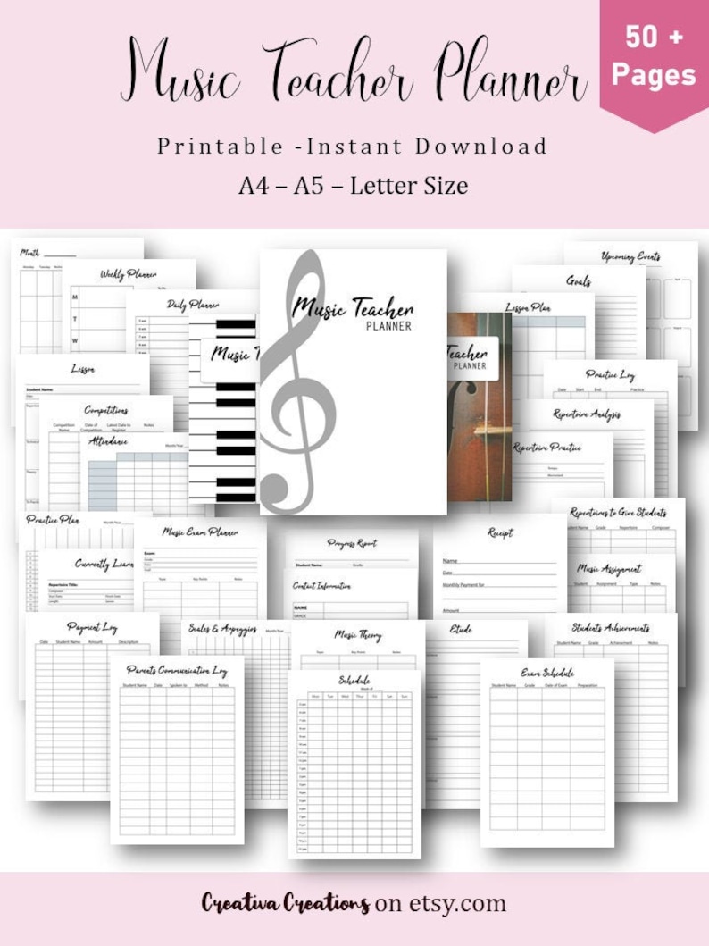 Music Teacher Planner Printable  Musician Journal  Piano image 1