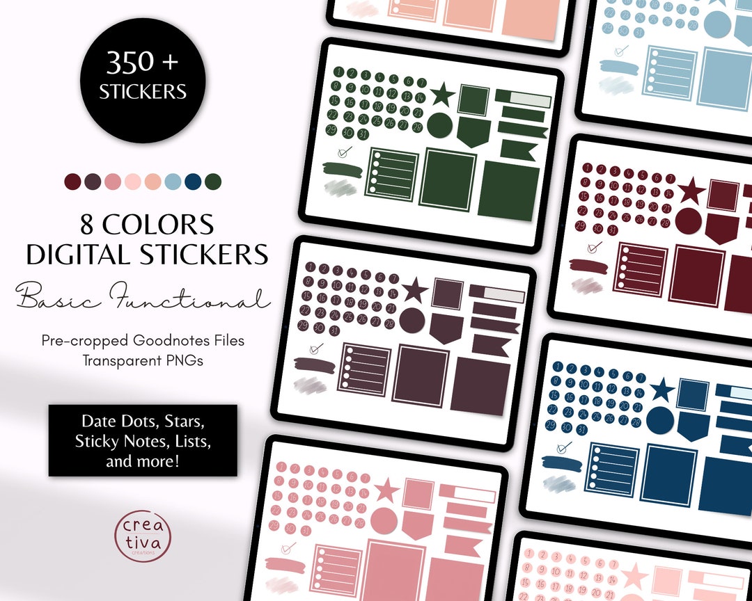 Functional Digital Stickers Goodnotes Bundle 8 Colors Essentials ...