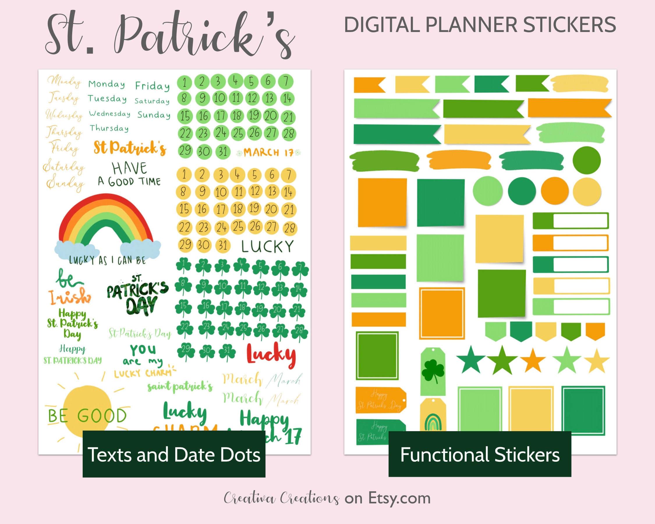 300 St. Patricks Day Digital Planner Sticker Set March 17 - Etsy
