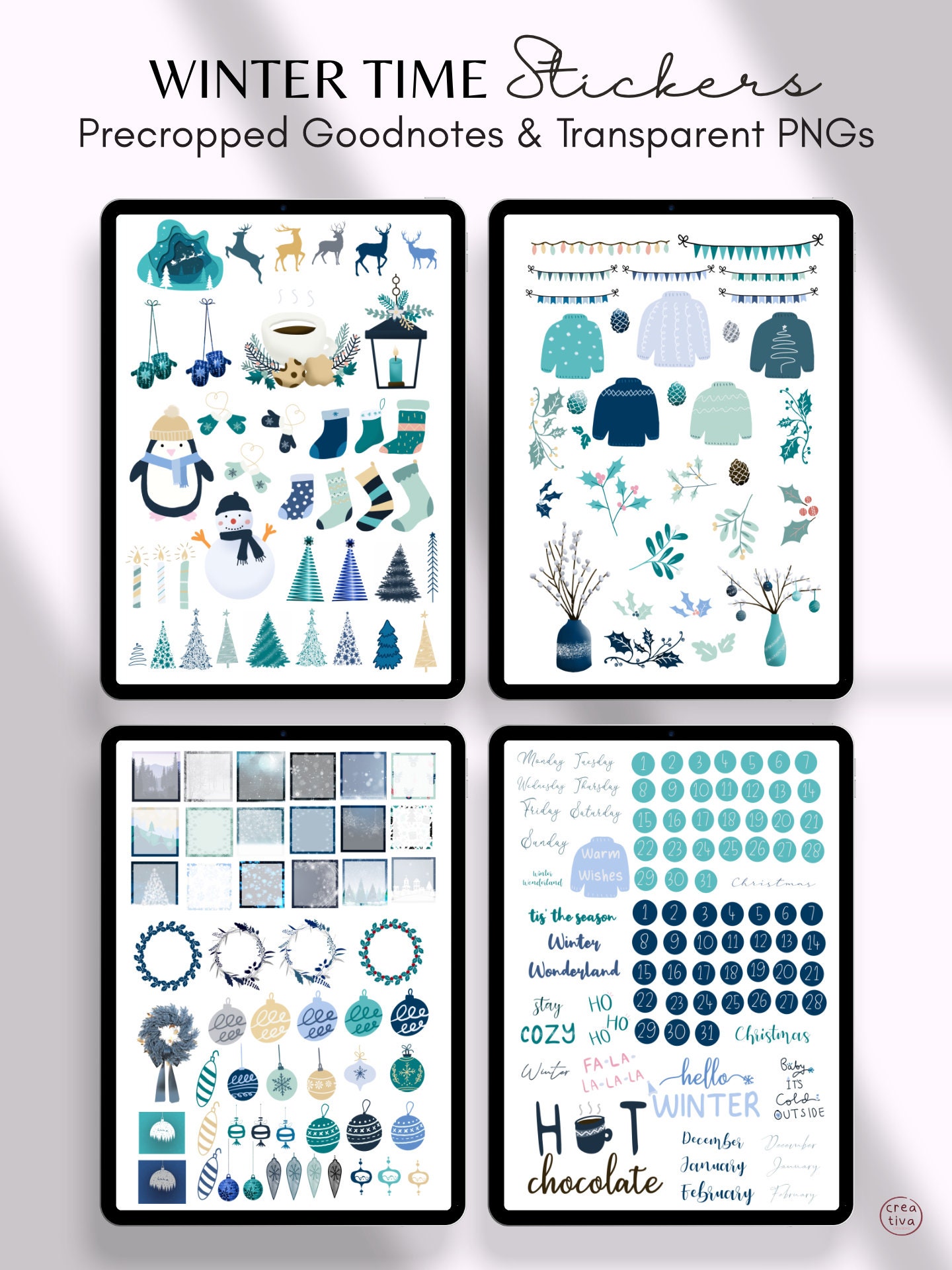 Winter Digital Stickers Pack | Icy Blue PNG Planner Stickers for ...